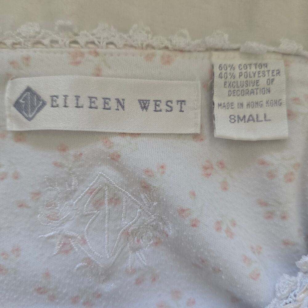 Eileen West White Striped Long Sleeve Night Gown-S Babydoll Lace Trim Cottage - Picture 6 of 8